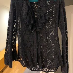 Sexy black lace ruffled shirt